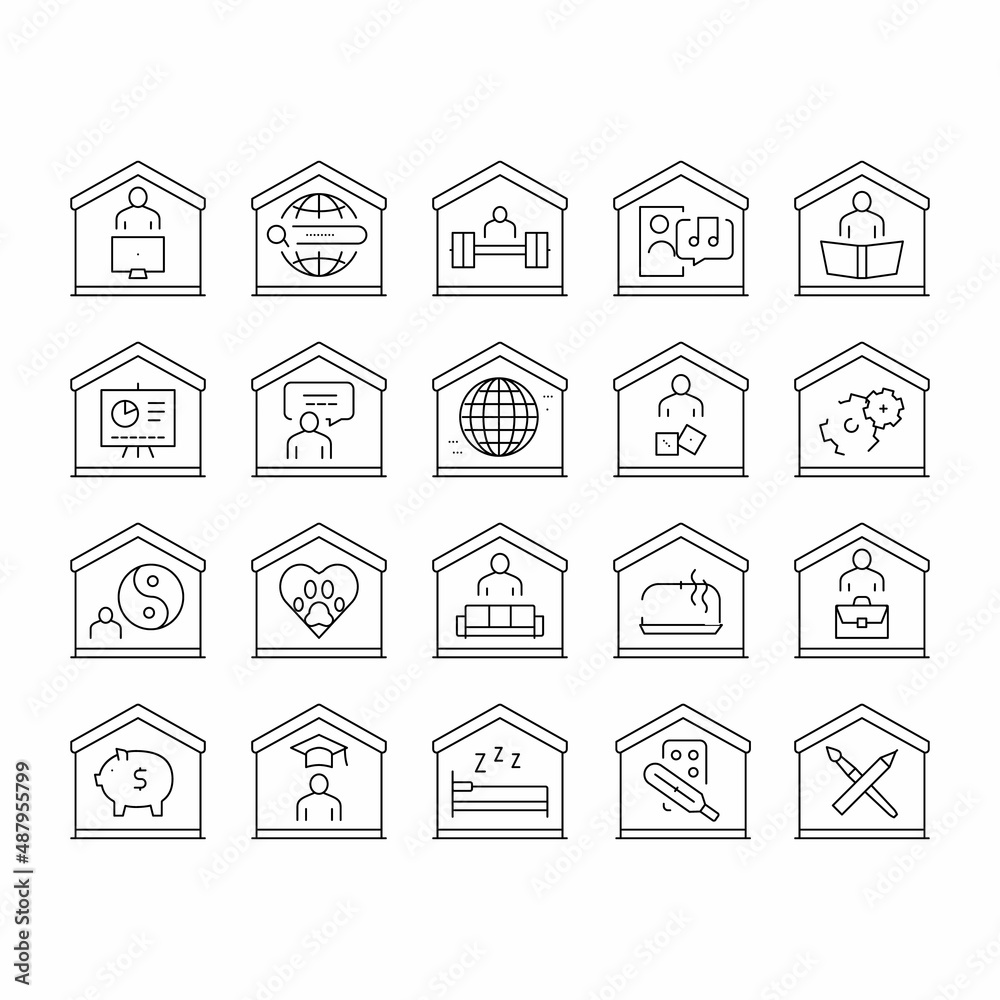 Home Training Course Collection Icons Set Vector .