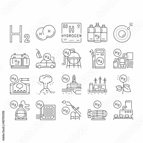 Hydrogen Industry Collection Icons Set Vector .