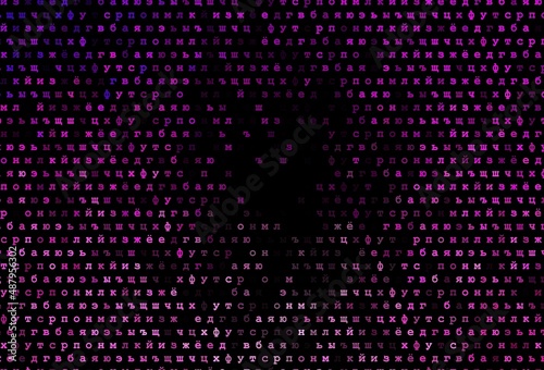 Dark pink vector background with signs of alphabet.
