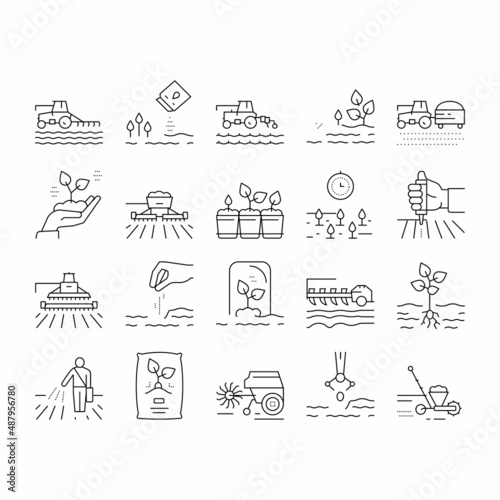 Sowing Agricultural Collection Icons Set Vector .