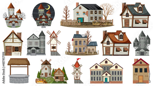 Set of abandoned houses and buildings
