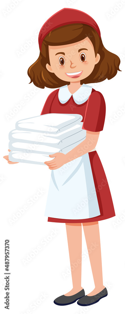 A housekeeper cartoon character on white background A housekeeper cartoon character on white background