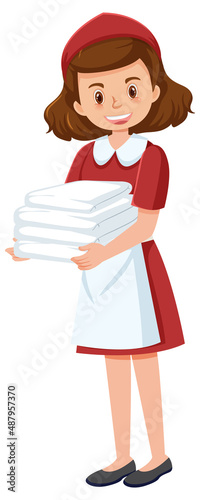 A housekeeper cartoon character on white background