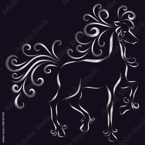 emblem valentine s day galloping horse silver fluffy graceful ornate mane jumping playfully knocking hoof