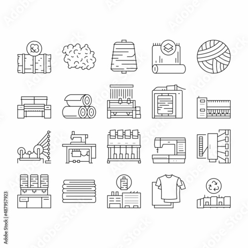 Textile Production Collection Icons Set Vector .