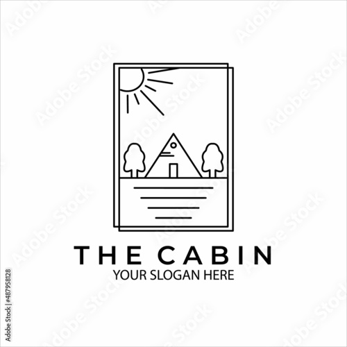 simple wood cabin logo minimalist line art vector illustration template design