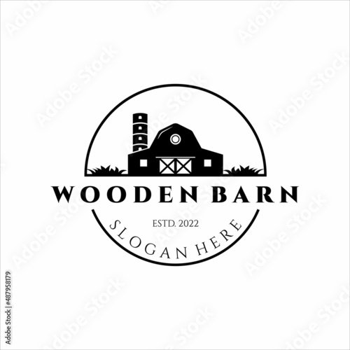 wooden barn logo vintage minimalist vector illustration simple template icon design