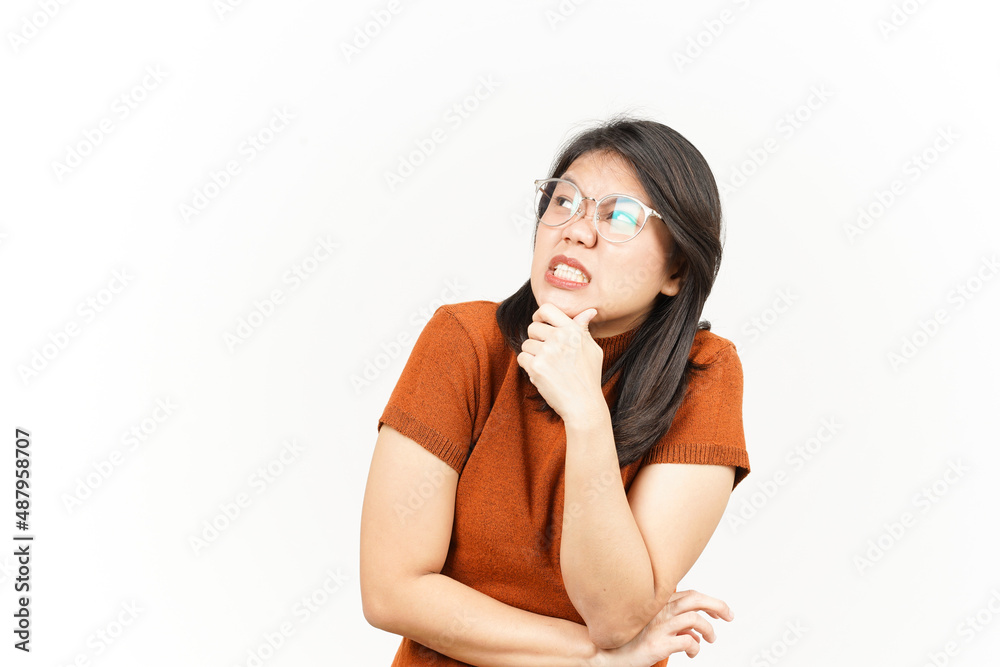 Thinking Gesture Of Beautiful Asian Woman Isolated On White Background Thinking Gesture Of Beautiful Asian Woman Isolated On White Background
