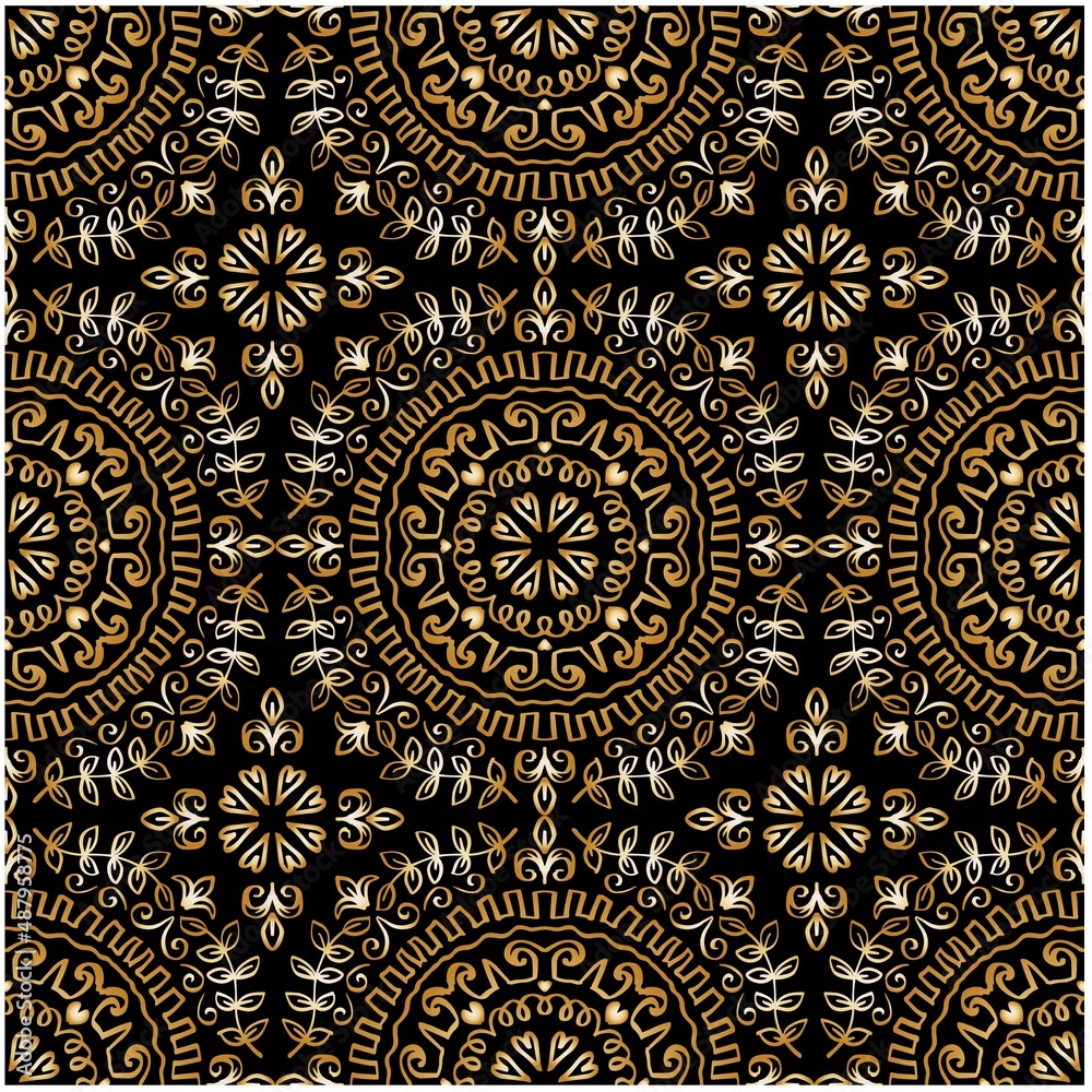 
Gold floral mandala seamless pattern hand drawing illustration.