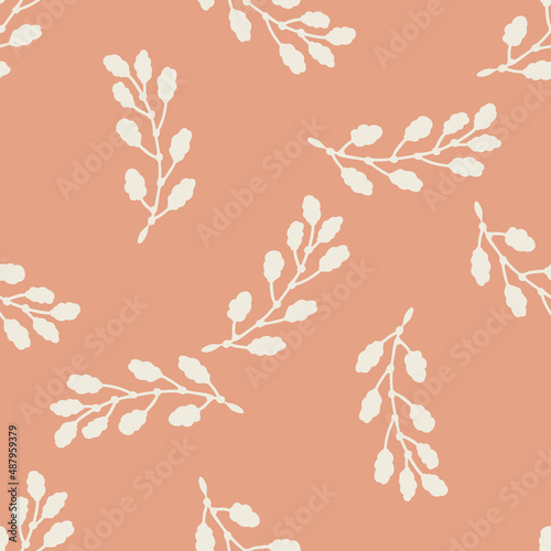 Gender neutral sprigged foliage seamless vector background. Simple whimsical botanical 2 tone pattern. Kids nursery wallpaper or scandi all over print. 