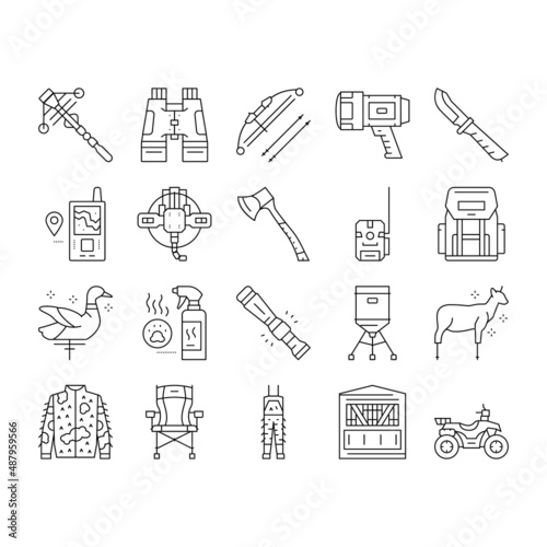 Hunting Shop Selling Collection Icons Set Vector . photo