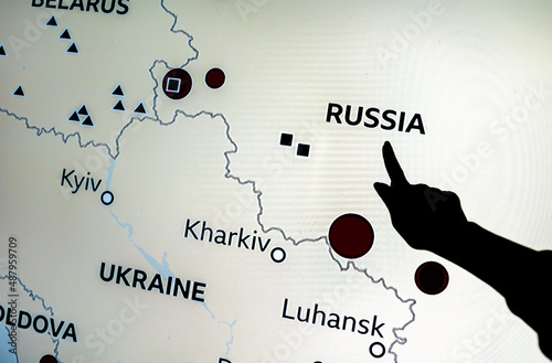 Картината върху платно Russia and Ukraine on geopolitics map