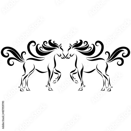 two lovers galloping horses fluffy graceful curly mane friends jump together playful and fun romantic logo valentine s day