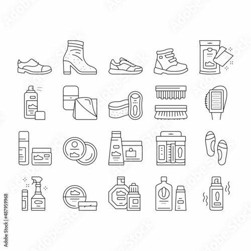 Shoe Care Accessories Collection Icons Set Vector .