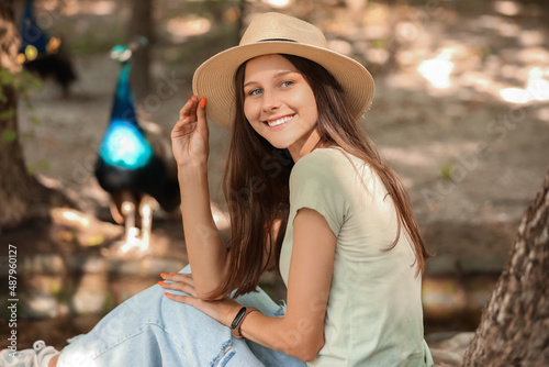 Beautiful female tourist in...