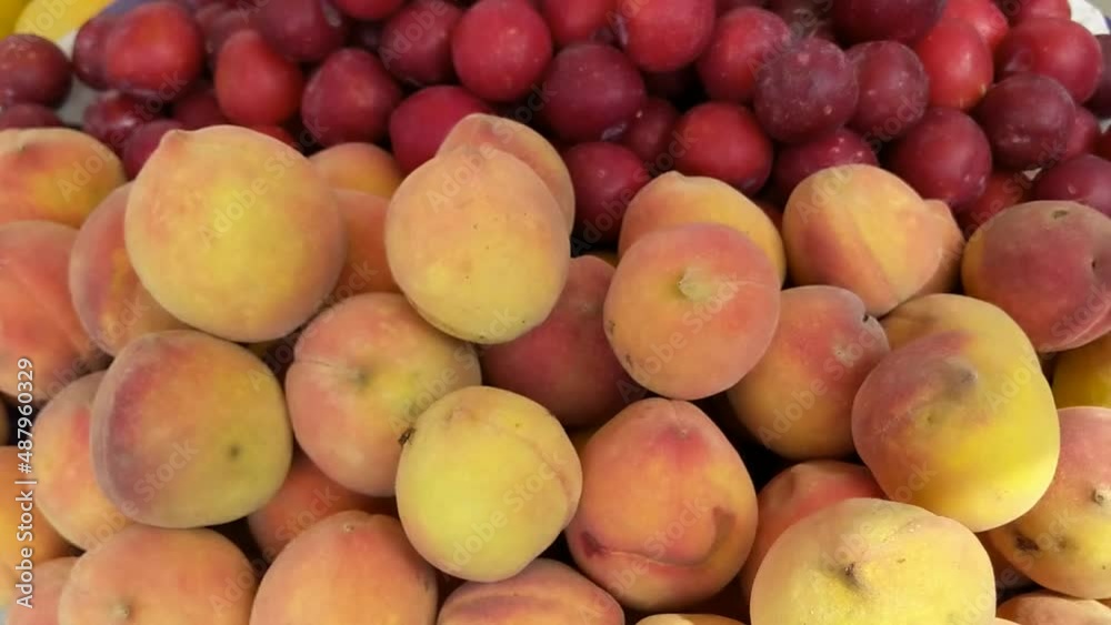 peaches in a market