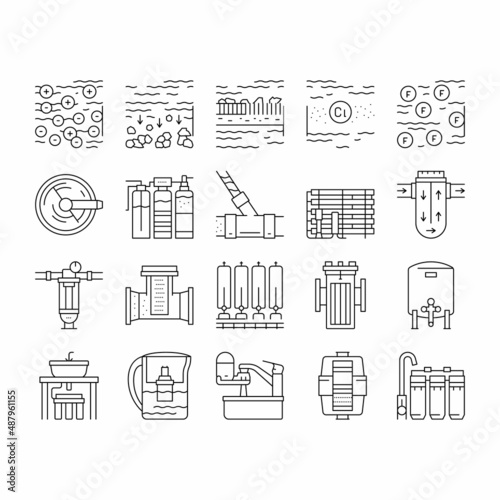 Water Filter Equipment Collection Icons Set Vector . photo
