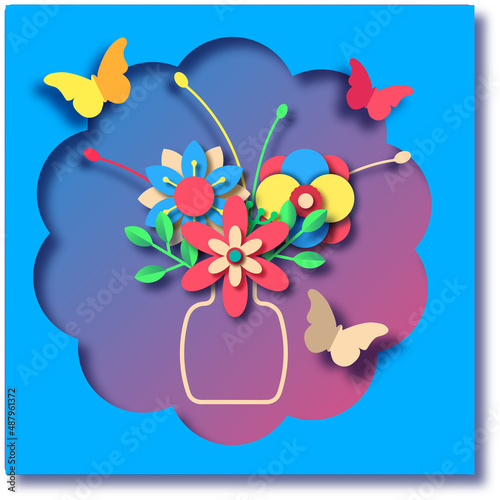 Spring flower composition with butterflies for women's day