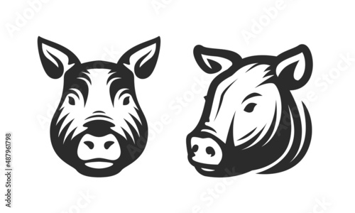 Pig head logo. Emblem for Butcher shop, farm, meat market and packaging
