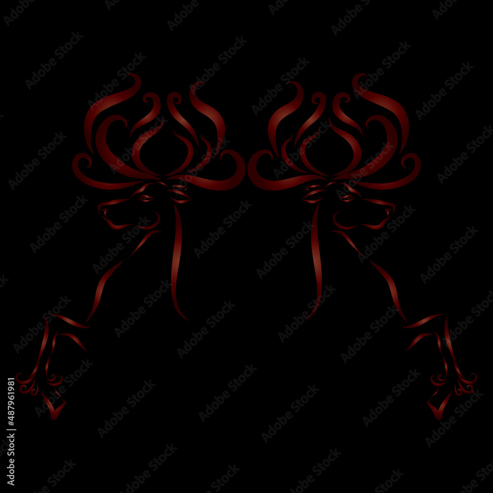 two Christmas reindeer with long red antlers are jumping and playing two Christmas reindeer with long red antlers are jumping and playing