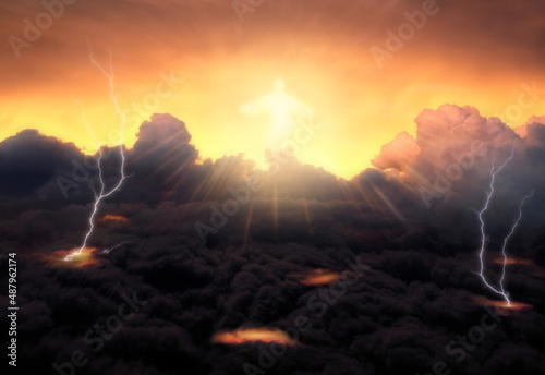 Billede på lærred God light appears on clouds for the final judgment
