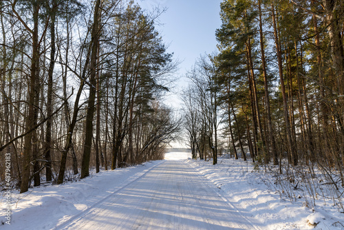dangerous road in winter after snowfall,