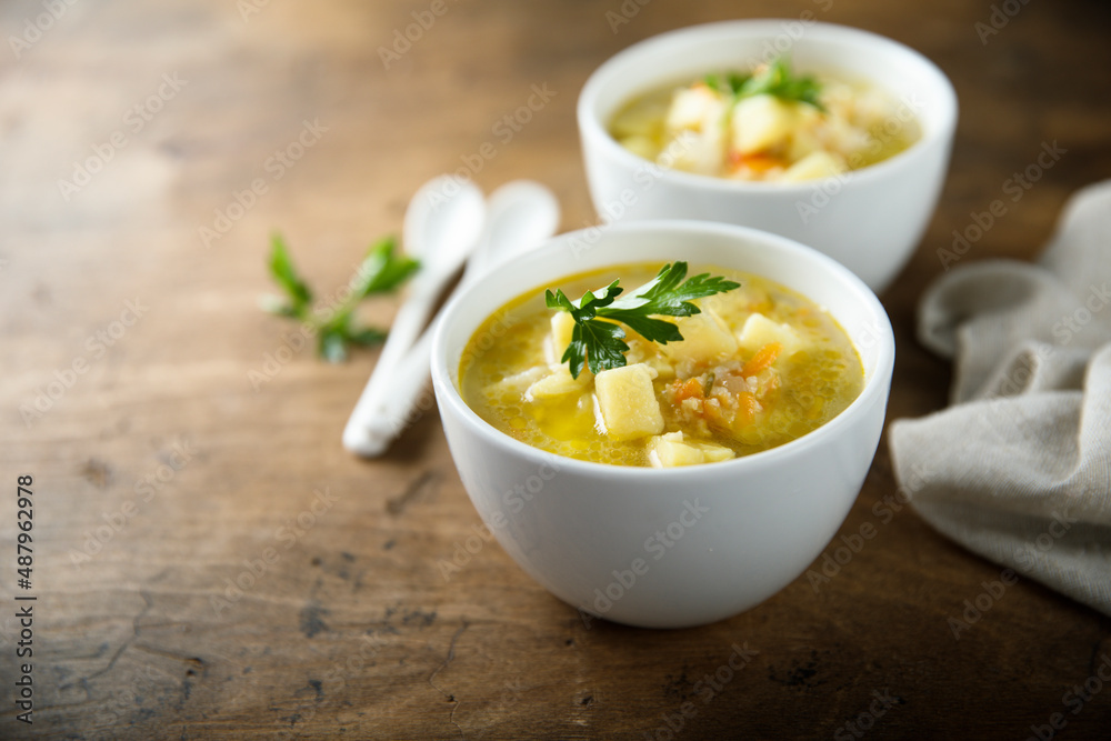 Homemade vegetable soup with millet
