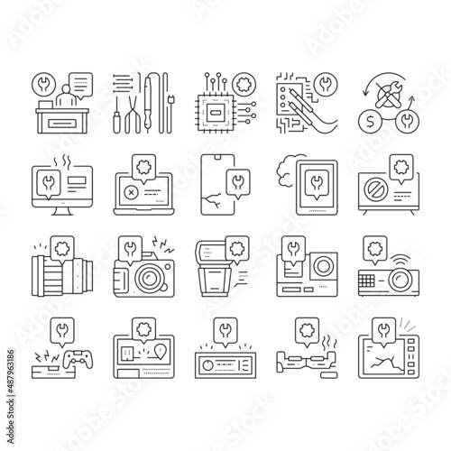 Electronic Repair Collection Icons Set Vector .