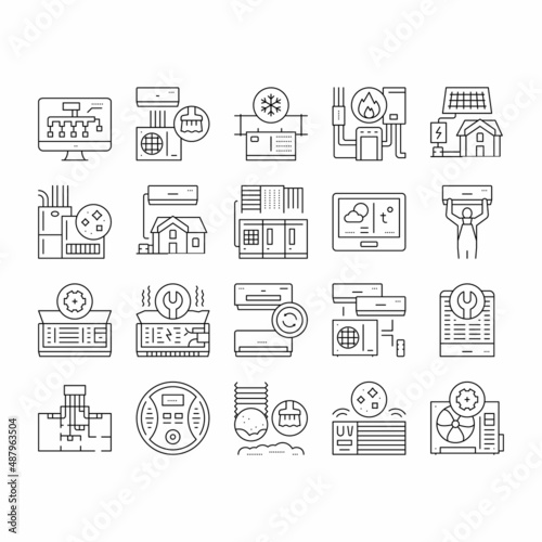 Conditioning System Electronics Icons Set Vector .