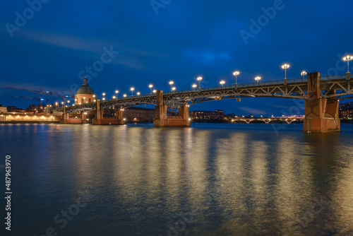 Garonne river and Dome of the 'Hopital de la Grave' at dusk in Toulouse, France