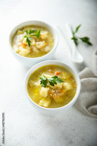 Homemade vegetable soup with millet