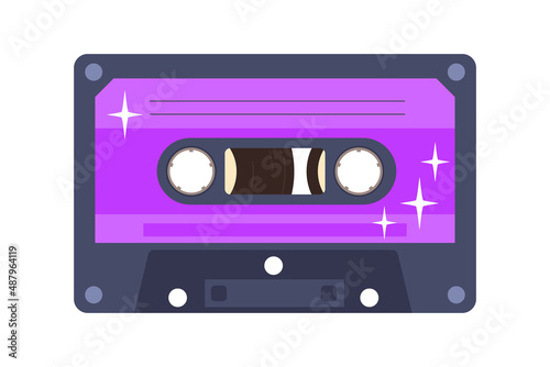 Tape music cassette. Vector illustration of a retro audio cassette on a white background. Flat style front side.