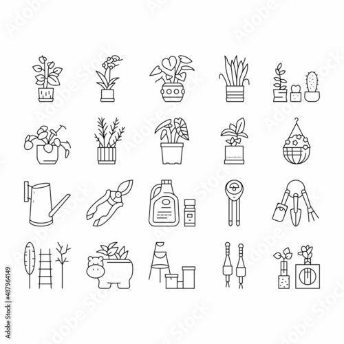 Houseplant Store Sale Collection Icons Set Vector .
