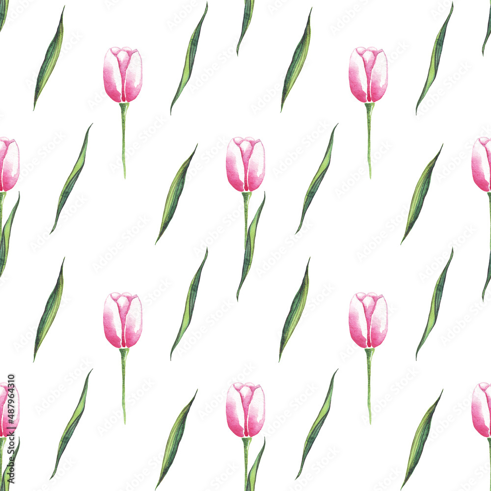 Watercolor tulips. Seamless pattern. Hand-painted Watercolor tulips. Seamless pattern. Hand-painted