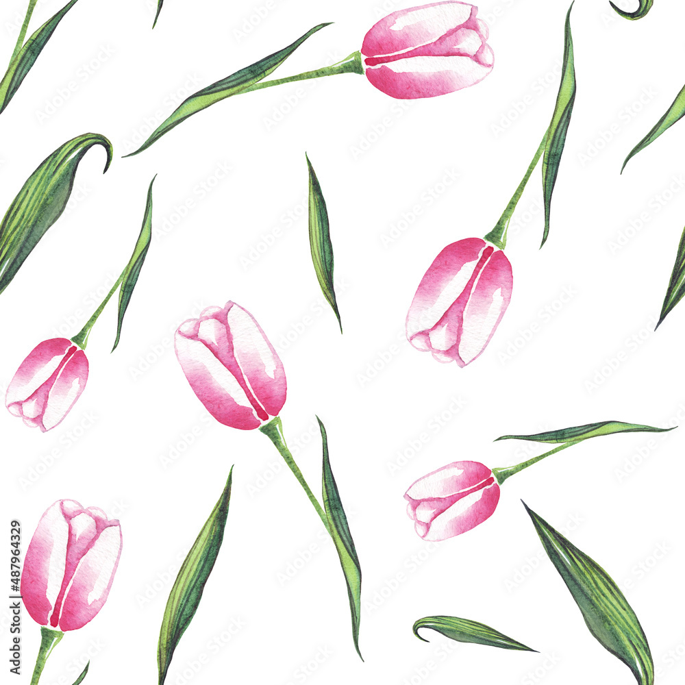 Watercolor tulips. Seamless pattern. Hand-painted Watercolor tulips. Seamless pattern. Hand-painted