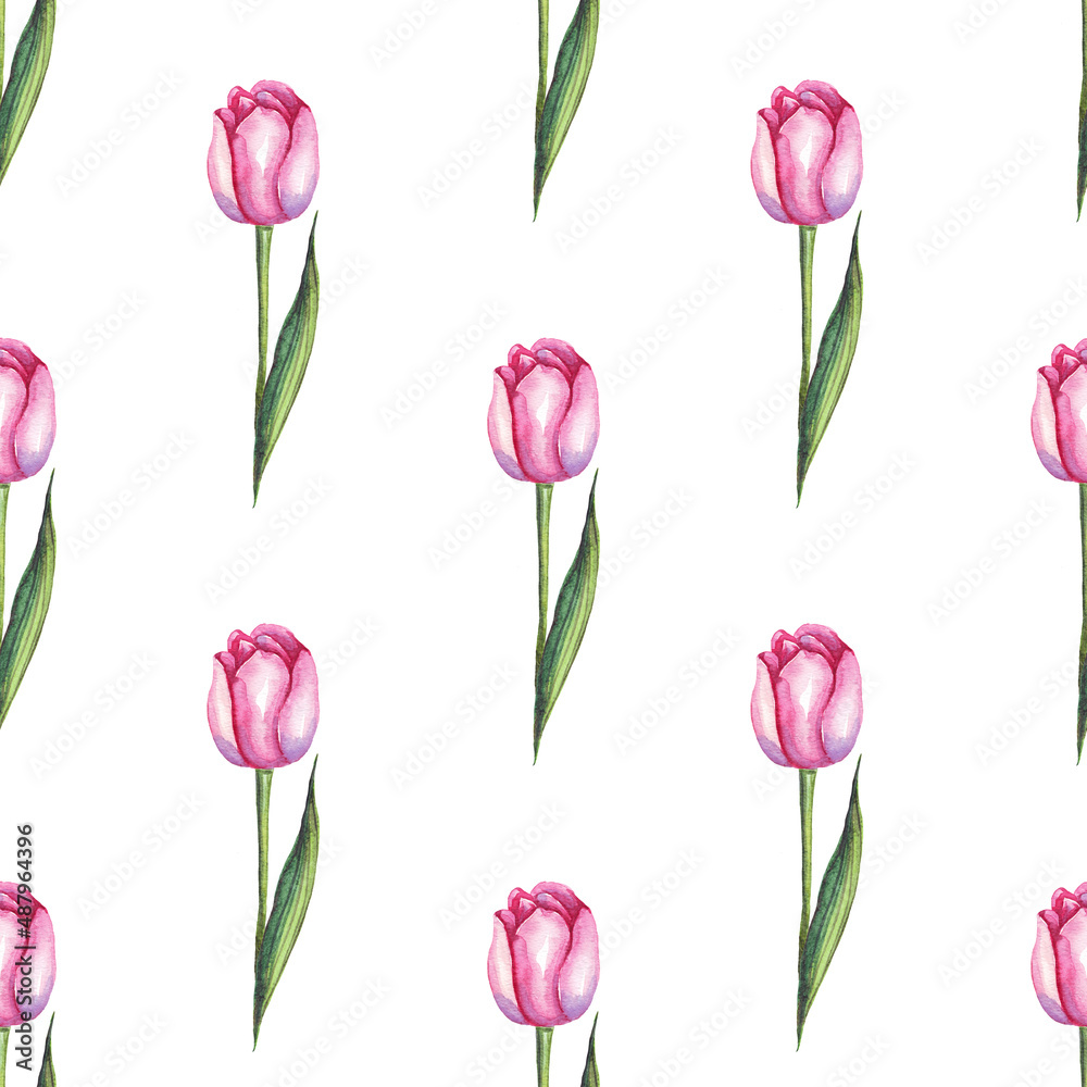 Watercolor tulips. Seamless pattern. Hand-painted Watercolor tulips. Seamless pattern. Hand-painted