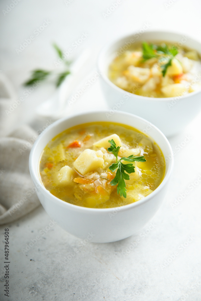 Homemade vegetable soup with millet Homemade vegetable soup with millet