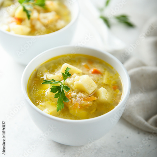 Homemade vegetable soup with millet