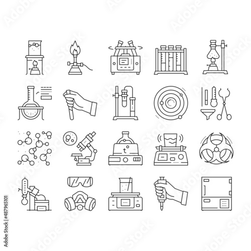 Chemistry Laboratory Collection Icons Set Vector Illustration .