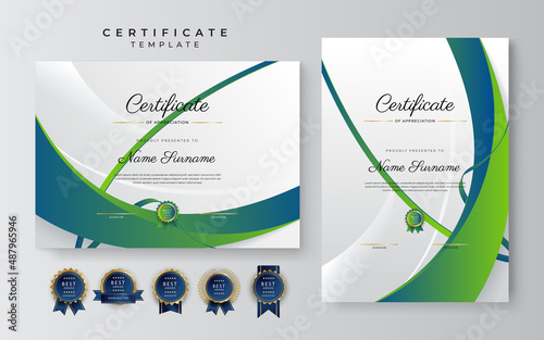 Modern elegant blue and green diploma certificate template