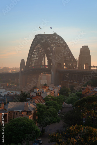 Sydney harbour bridge, Australia cityscape. Landscape of CBD at Sydney harbour bridge. Aerial view of modern high building in business district area in New South Wales , Australia.