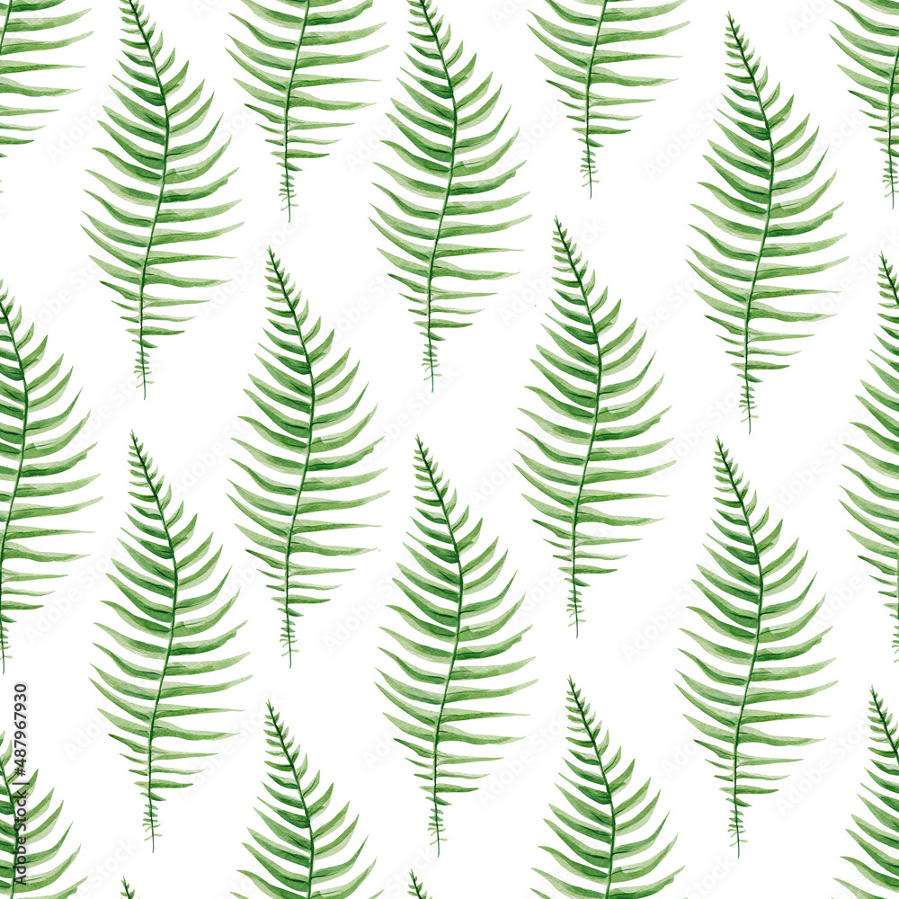 Fern watercolor seamless tropical pattern. Template for decorating designs and illustrations.	
