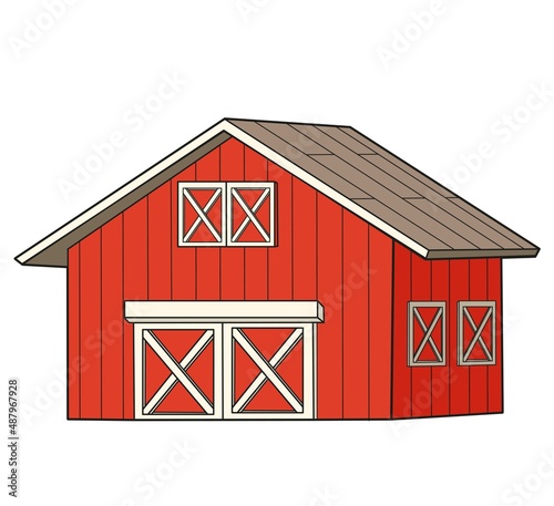 Wooden big barn color variation for coloring book on white background