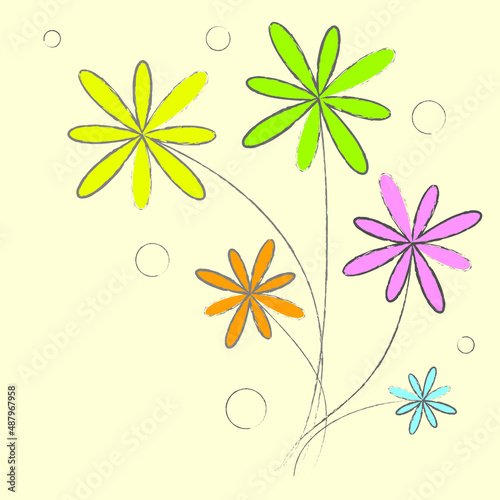 Pastel flowers painting on a light yellow background. It is a vector work.