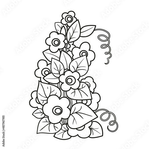 Bindweed flowers coloring book linear drawing isolated on white background