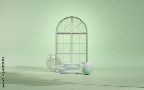 Easter eggs podium with 3d render vector in pastel blue and green background. Easter day with geometry platform for product. stand to show cosmetic products. Stage showcase on pedestal display. 