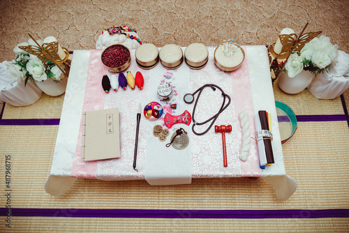 morning table for the first birthday of a Korean child photo