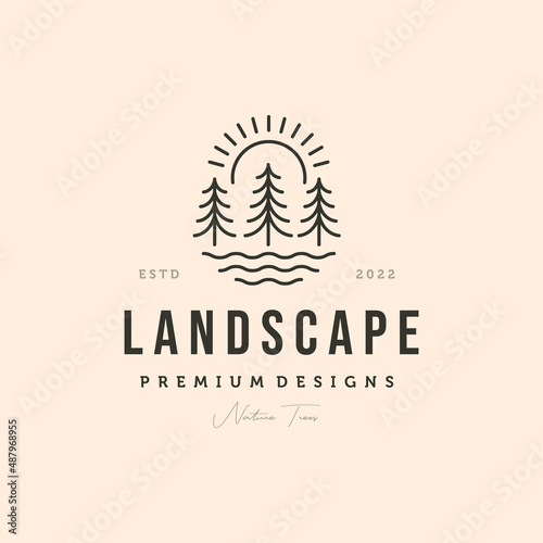 pine tree logo line art vector symbol illustration design, landscape symbol