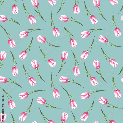 Watercolor tulips. Seamless pattern. Hand-painted © Alena