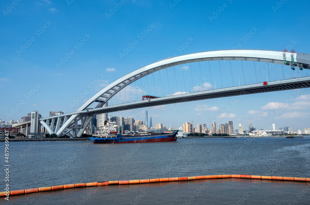 The bridge over the Huangpu River in Shanghai, China The bridge over the Huangpu River in Shanghai, China